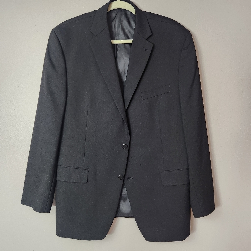 Calvin Klein Mens solid black Wool Blazer suit coat Size 44R dinner jacket